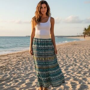 No Boundaries Skirt Womens Size L/G 11-13 Tribal Diamond Blue Boho A-Line Beachy